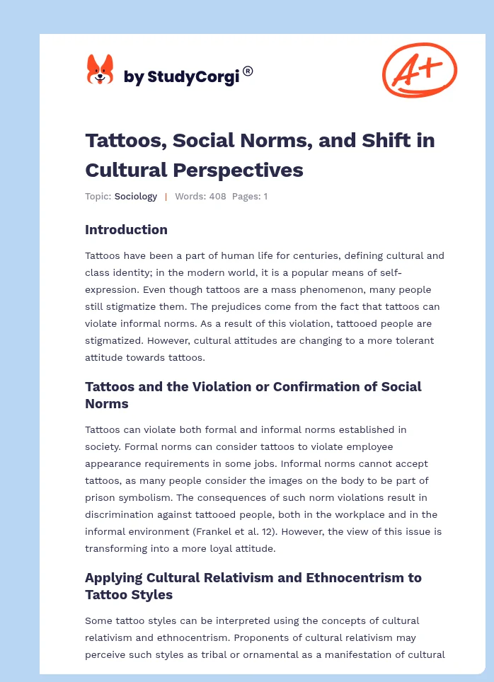 Tattoos, Social Norms, and Shift in Cultural Perspectives. Page 1