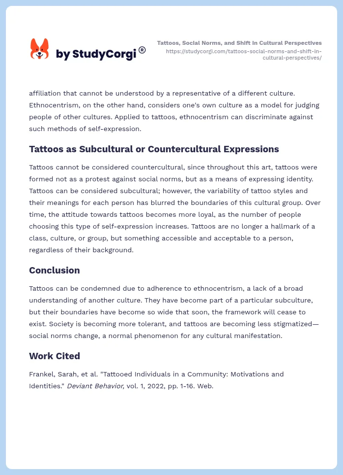 Tattoos, Social Norms, and Shift in Cultural Perspectives. Page 2