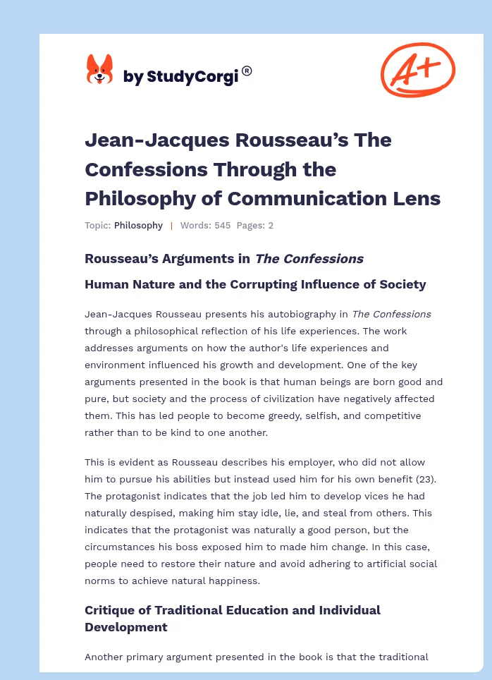 Jean-Jacques Rousseau’s The Confessions Through the Philosophy of Communication Lens. Page 1
