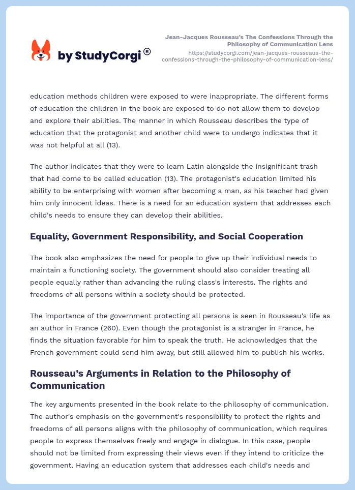 Jean-Jacques Rousseau’s The Confessions Through the Philosophy of Communication Lens. Page 2