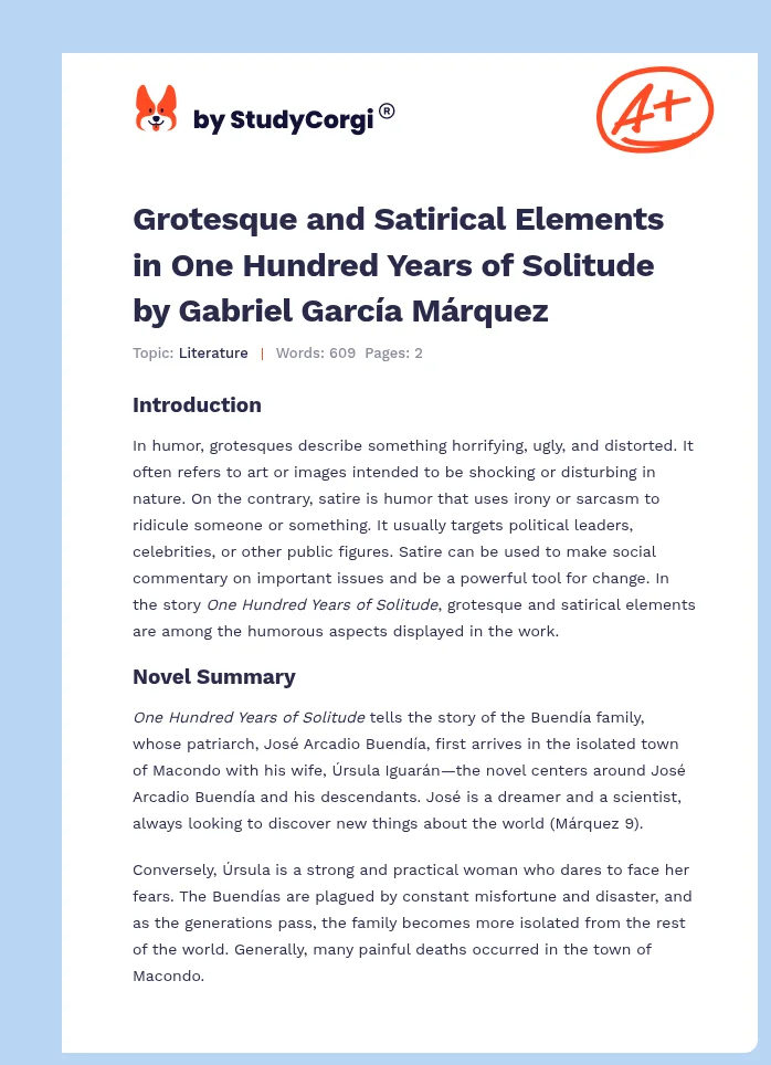 Grotesque and Satirical Elements in One Hundred Years of Solitude by Gabriel García Márquez. Page 1