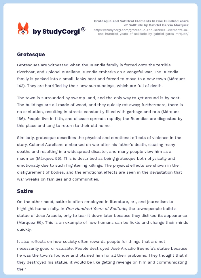 Grotesque and Satirical Elements in One Hundred Years of Solitude by Gabriel García Márquez. Page 2