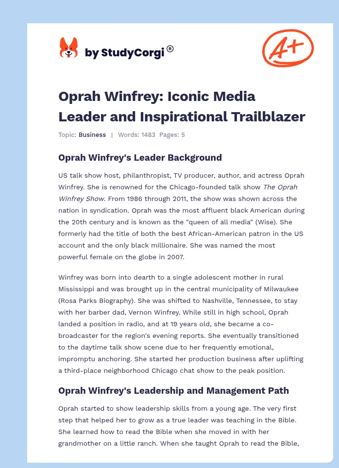 Oprah Winfrey: Iconic Media Leader and Inspirational Trailblazer. Page 1