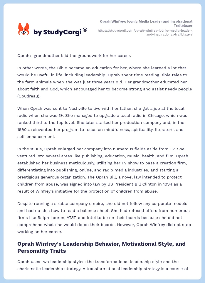 Oprah Winfrey: Iconic Media Leader and Inspirational Trailblazer. Page 2