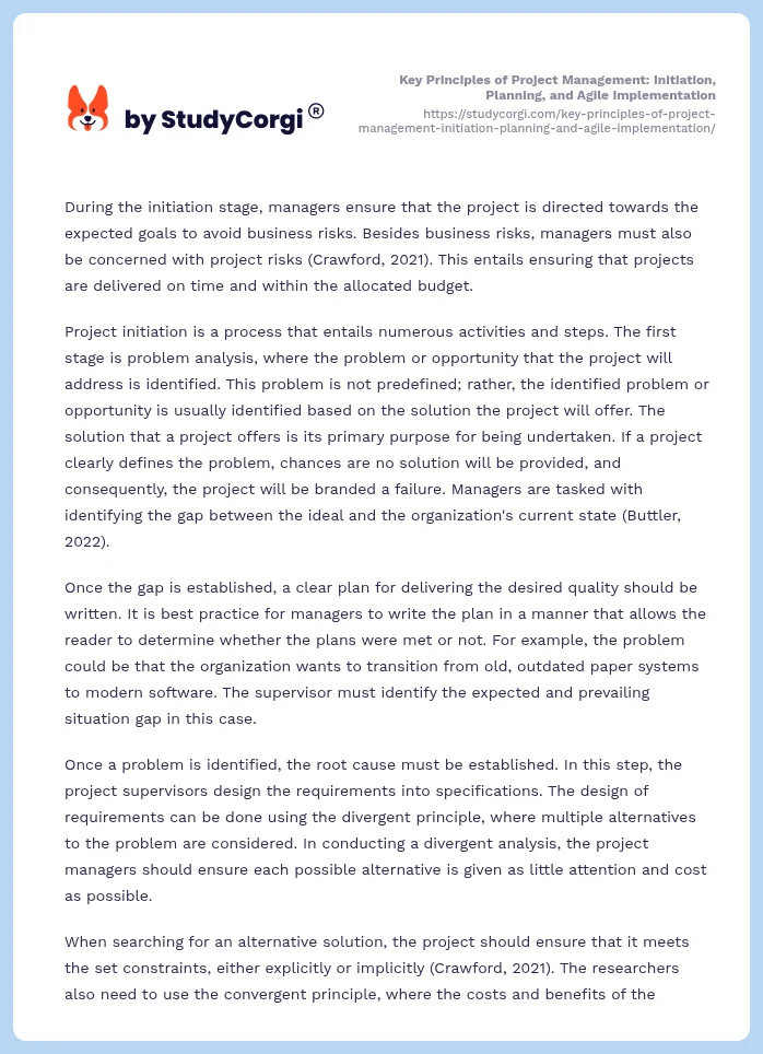 Key Principles of Project Management: Initiation, Planning, and Agile Implementation. Page 2