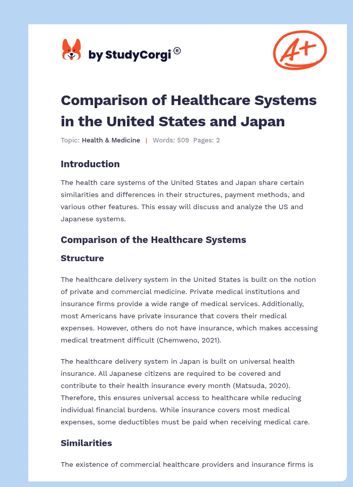 Comparison of Healthcare Systems in the United States and Japan. Page 1
