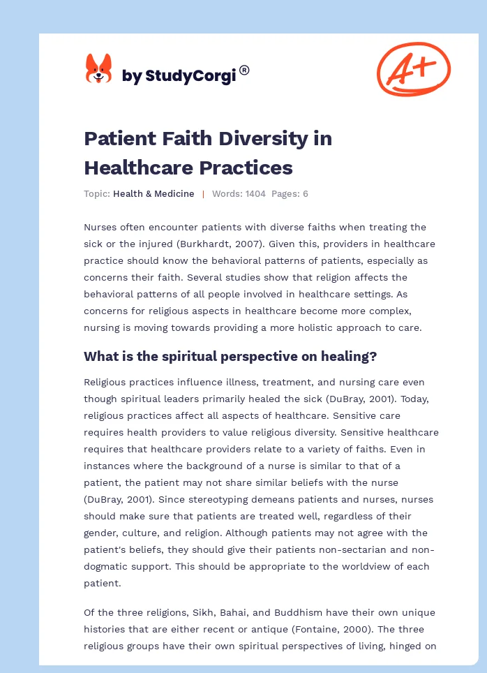 Patient Faith Diversity in Healthcare Practices. Page 1
