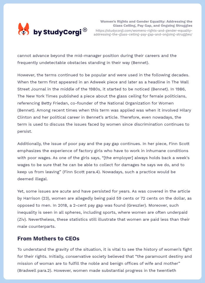 Women’s Rights and Gender Equality: Addressing the Glass Ceiling, Pay Gap, and Ongoing Struggles. Page 2