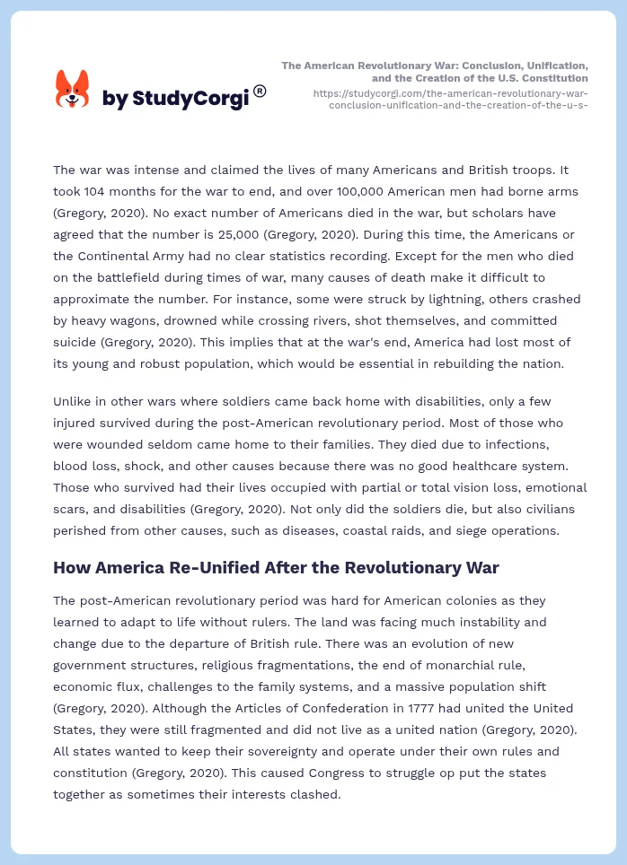 The American Revolutionary War: Conclusion, Unification, and the Creation of the U.S. Constitution. Page 2