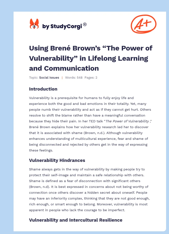 Using Brené Brown’s “The Power of Vulnerability” in Lifelong Learning and Communication. Page 1