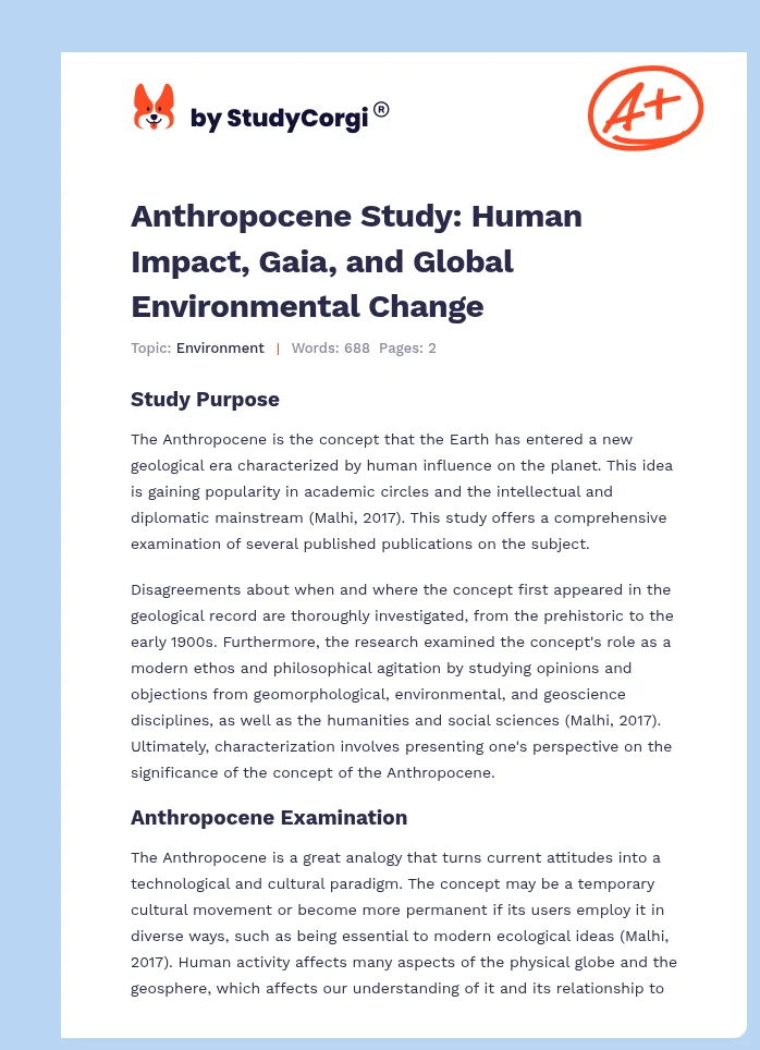Anthropocene Study: Human Impact, Gaia, and Global Environmental Change. Page 1