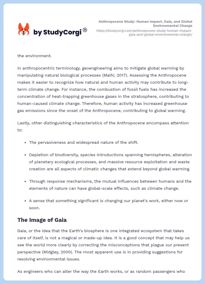 Anthropocene Study: Human Impact, Gaia, and Global Environmental Change. Page 2