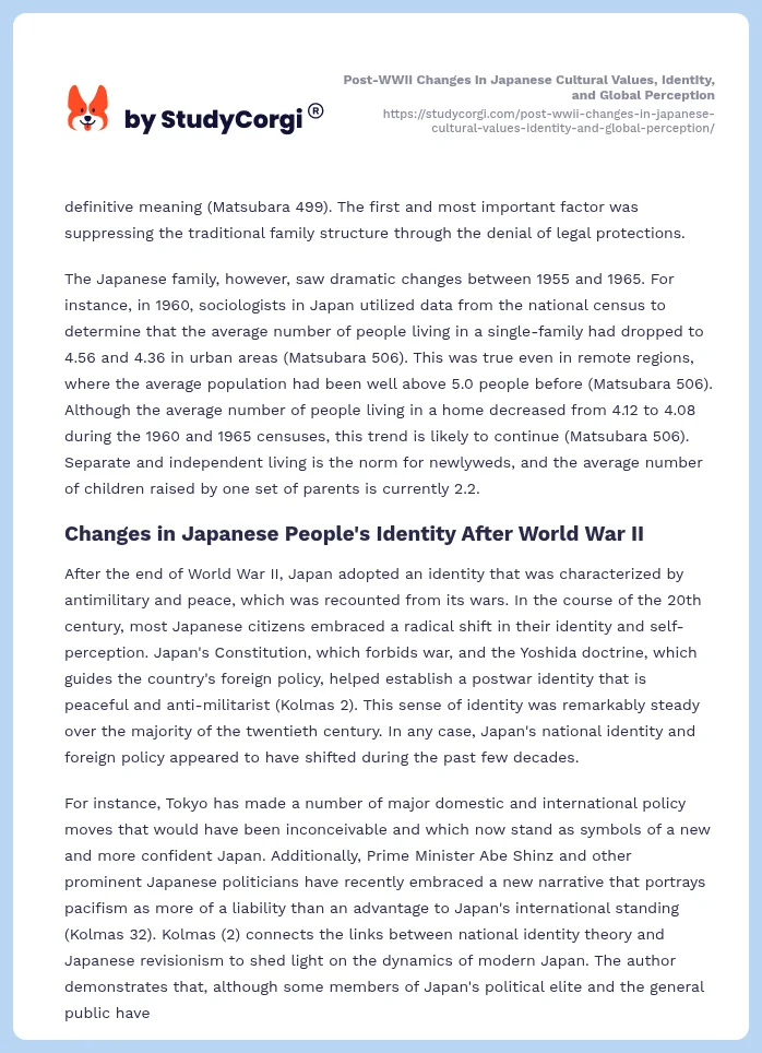 Post-WWII Changes in Japanese Cultural Values, Identity, and Global Perception. Page 2