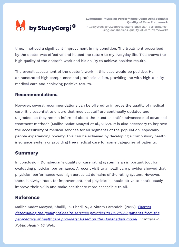 Evaluating Physician Performance Using Donabedian’s Quality of Care Framework. Page 2