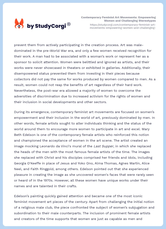 Contemporary Feminist Art Movements: Empowering Women and Challenging Stereotypes. Page 2