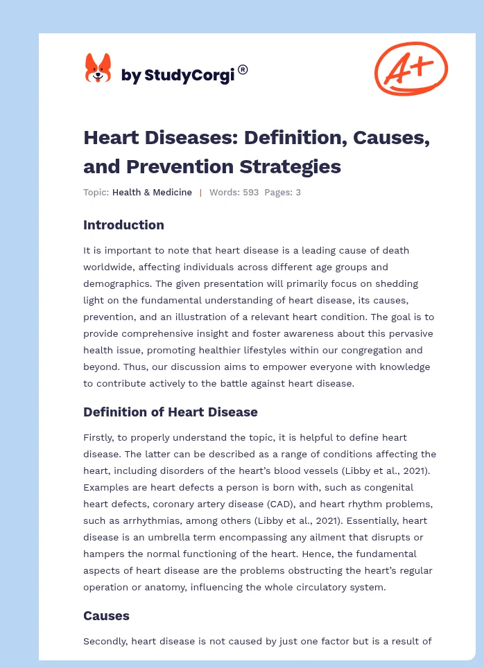 Heart Diseases: Definition, Causes, and Prevention Strategies. Page 1