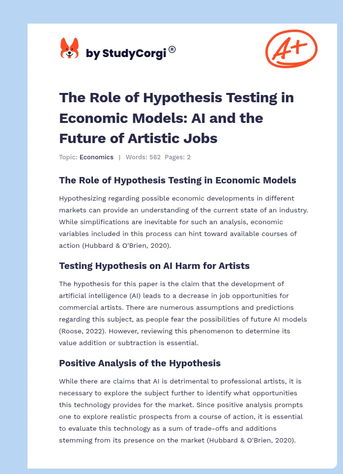 The Role of Hypothesis Testing in Economic Models: AI and the Future of Artistic Jobs. Page 1