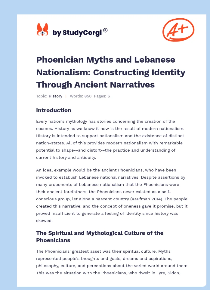 Phoenician Myths and Lebanese Nationalism: Constructing Identity Through Ancient Narratives. Page 1