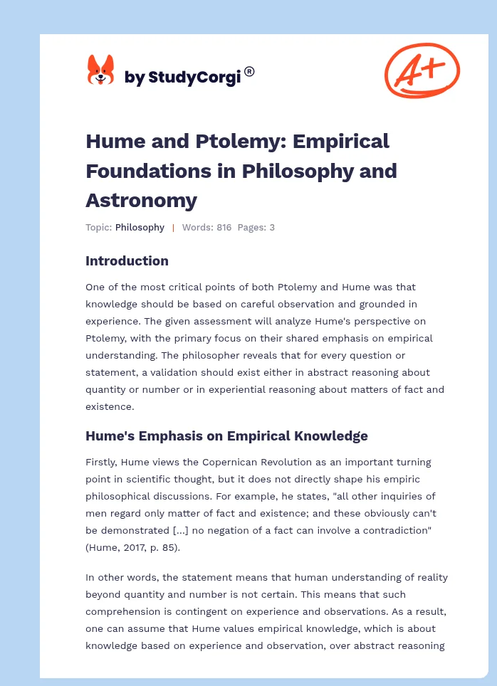 Hume and Ptolemy: Empirical Foundations in Philosophy and Astronomy. Page 1