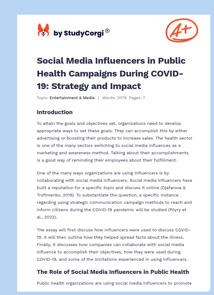 Social Media Influencers in Public Health Campaigns During COVID-19: Strategy and Impact. Page 1