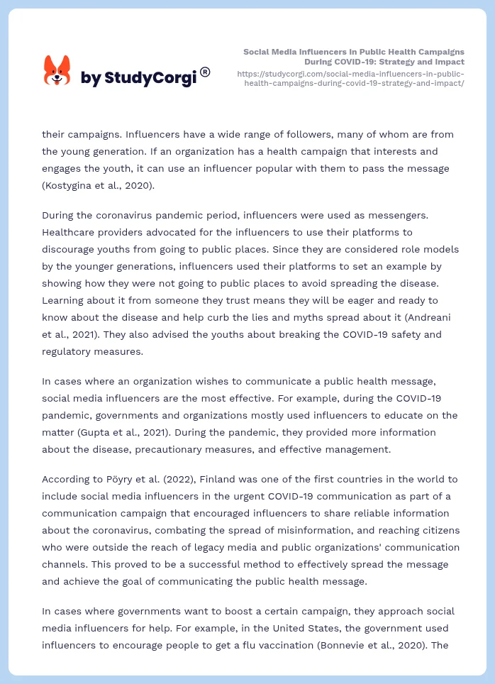 Social Media Influencers in Public Health Campaigns During COVID-19: Strategy and Impact. Page 2