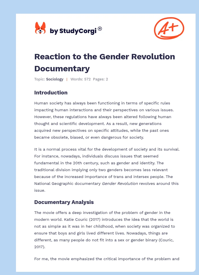 Reaction to the Gender Revolution Documentary. Page 1