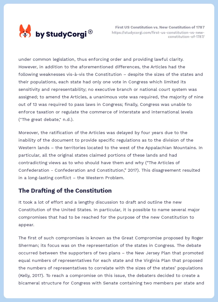 First US Constitution vs. New Constitution of 1787. Page 2