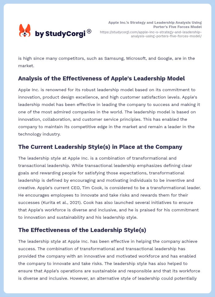 Apple Inc.’s Strategy and Leadership Analysis Using Porter’s Five Forces Model. Page 2