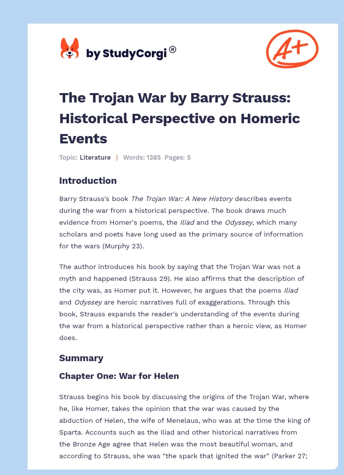 The Trojan War by Barry Strauss: Historical Perspective on Homeric Events. Page 1