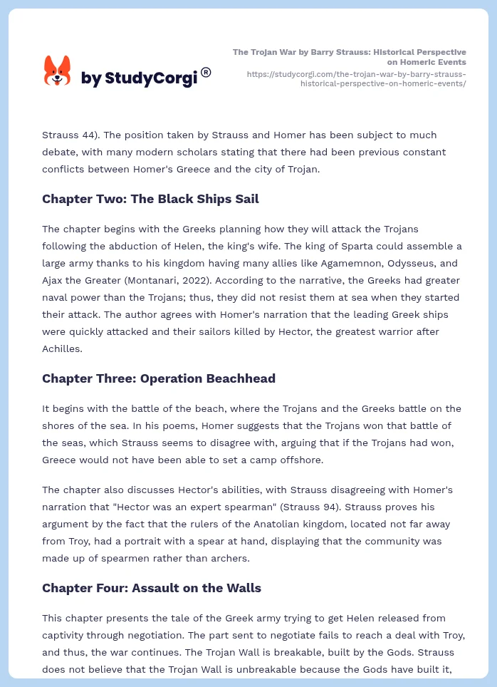 The Trojan War by Barry Strauss: Historical Perspective on Homeric Events. Page 2