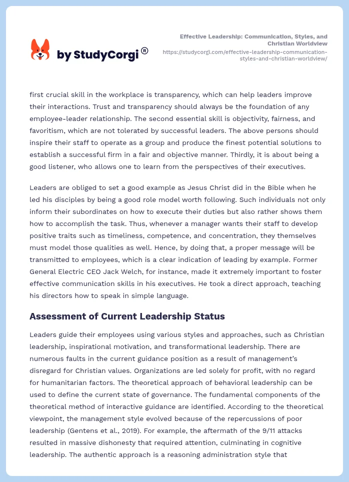Effective Leadership: Communication, Styles, and Christian Worldview. Page 2