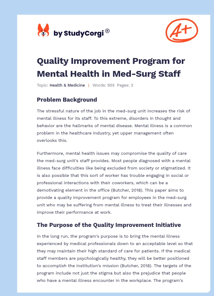 Quality Improvement Program for Mental Health in Med-Surg Staff. Page 1