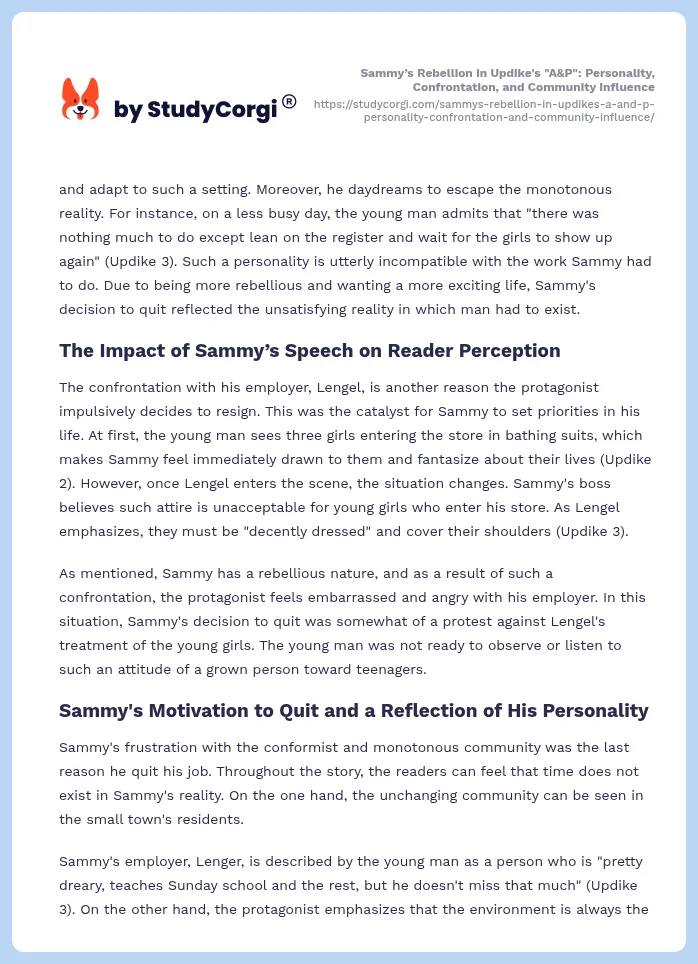 Sammy’s Rebellion in Updike's "A&P": Personality, Confrontation, and Community Influence. Page 2