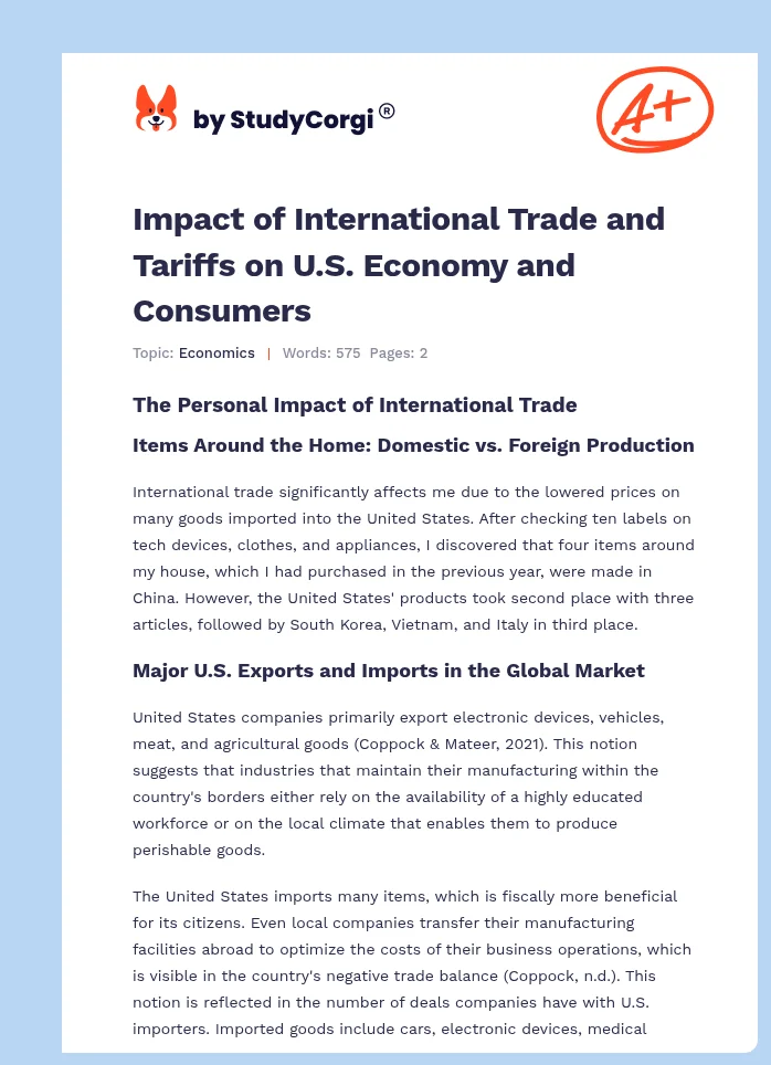 Impact of International Trade and Tariffs on U.S. Economy and Consumers. Page 1