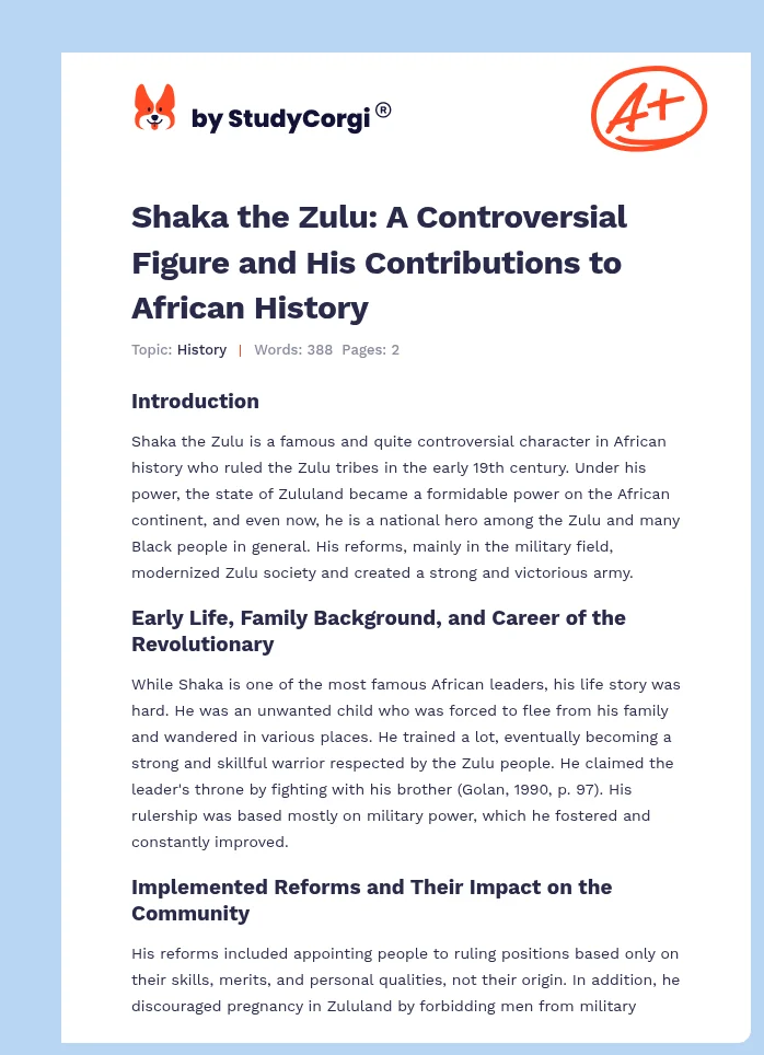 Shaka the Zulu: A Controversial Figure and His Contributions to African History. Page 1