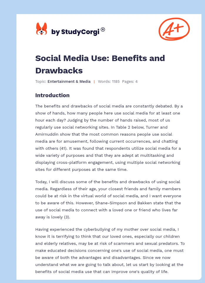 Social Media Use: Benefits and Drawbacks. Page 1