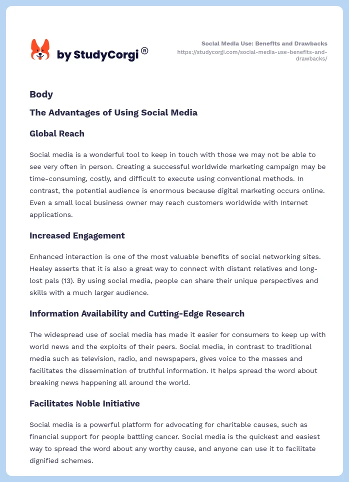 Social Media Use: Benefits and Drawbacks. Page 2