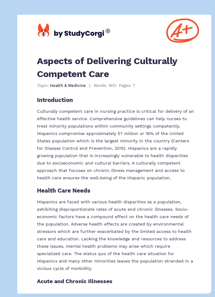Aspects of Delivering Culturally Competent Care. Page 1