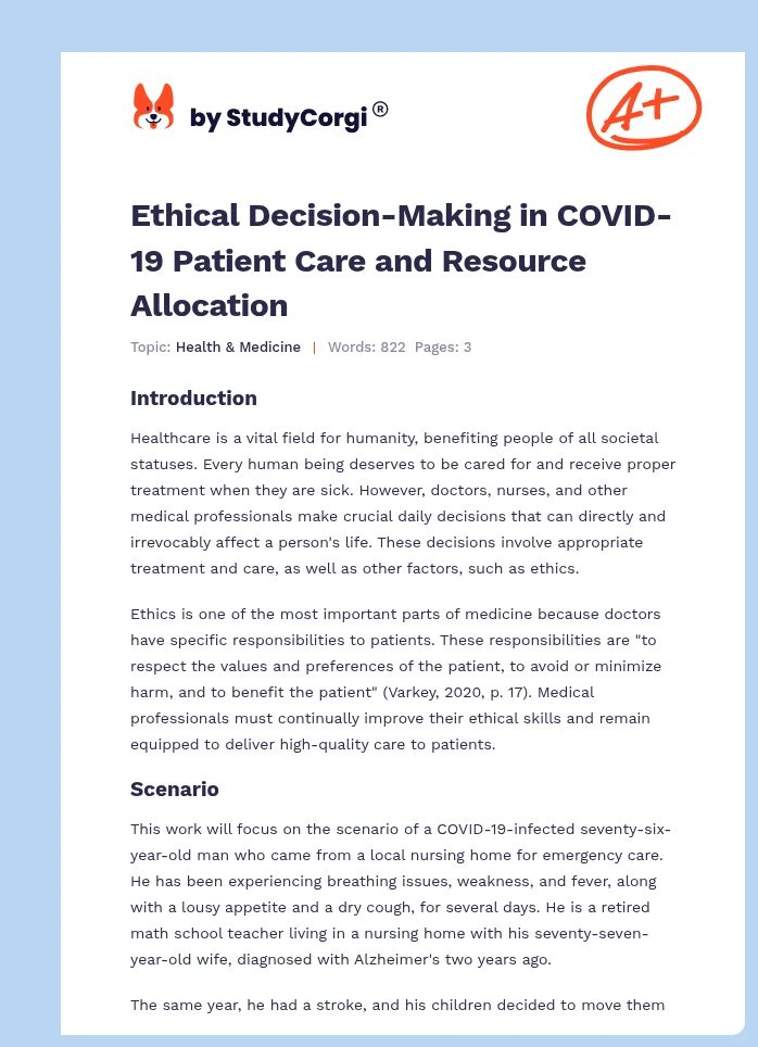Ethical Decision-Making in COVID-19 Patient Care and Resource Allocation. Page 1