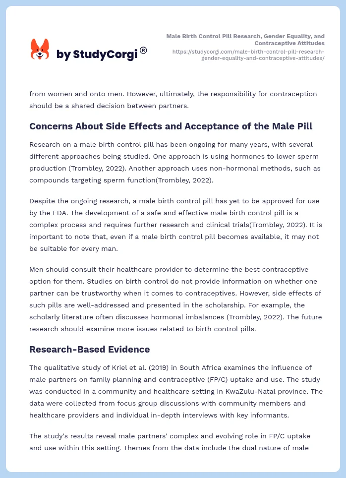Male Birth Control Pill Research, Gender Equality, and Contraceptive Attitudes. Page 2