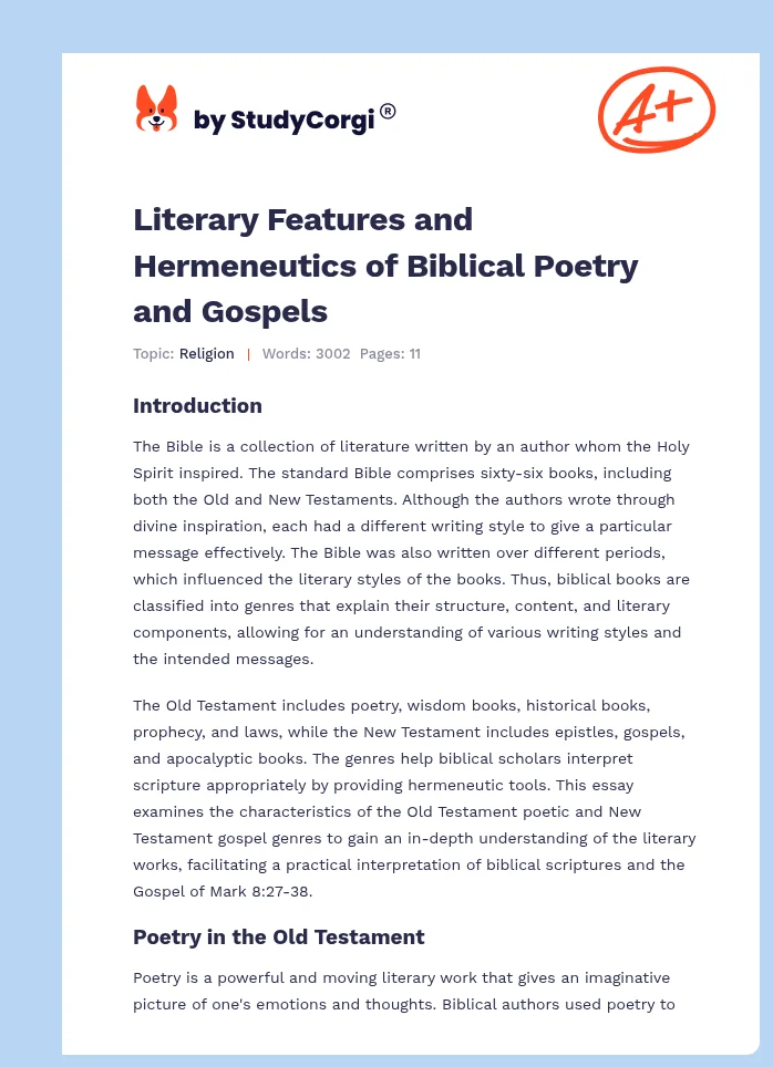 Literary Features and Hermeneutics of Biblical Poetry and Gospels. Page 1