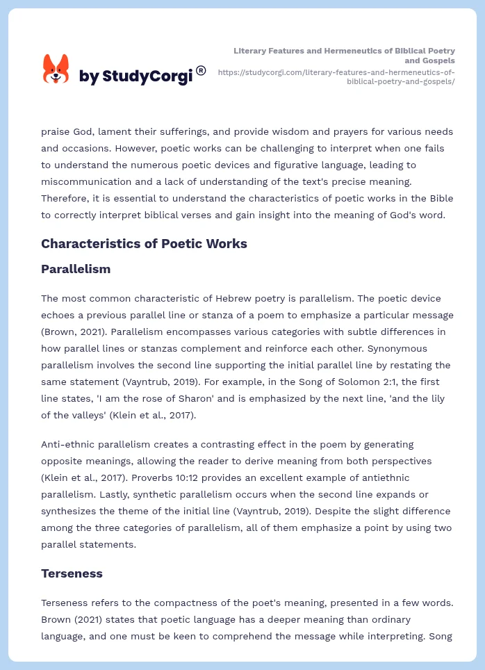 Literary Features and Hermeneutics of Biblical Poetry and Gospels. Page 2
