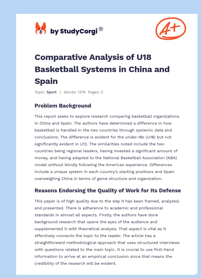 Comparative Analysis of U18 Basketball Systems in China and Spain. Page 1