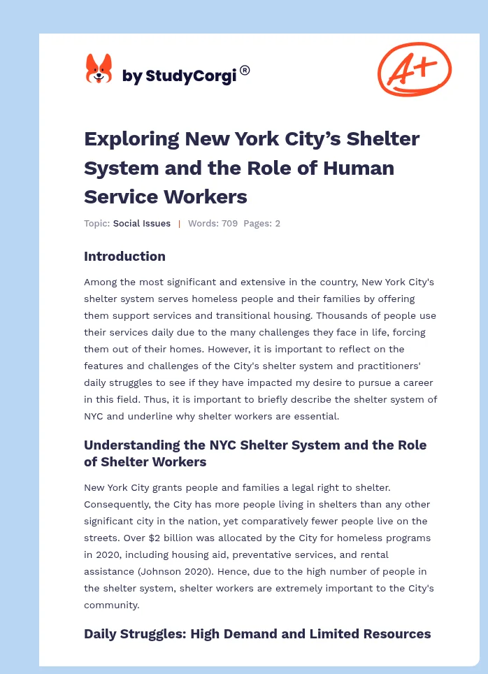 Exploring New York City’s Shelter System and the Role of Human Service Workers. Page 1