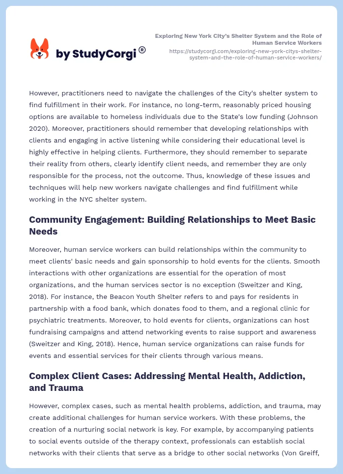 Exploring New York City’s Shelter System and the Role of Human Service Workers. Page 2