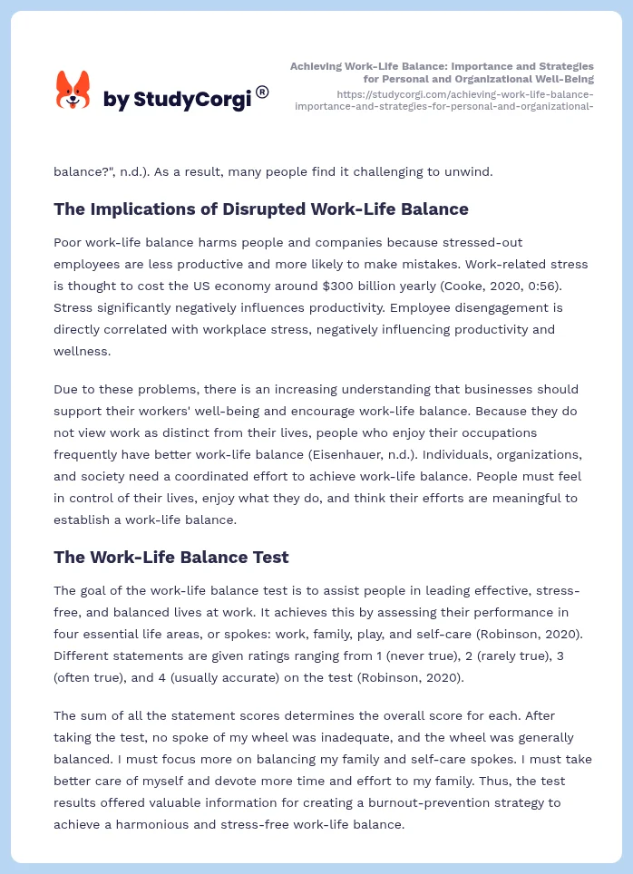 Achieving Work-Life Balance: Importance and Strategies for Personal and Organizational Well-Being. Page 2