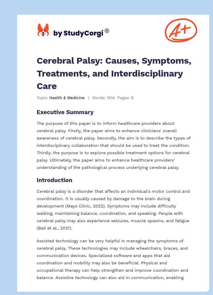 Cerebral Palsy: Causes, Symptoms, Treatments, and Interdisciplinary Care. Page 1