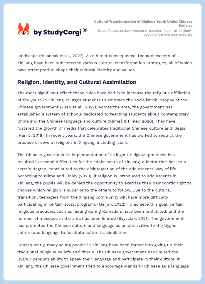 Cultural Transformation of Xinjiang Youth Under Chinese Policies. Page 2