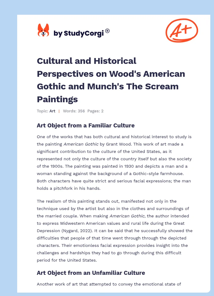 Cultural and Historical Perspectives on Wood's American Gothic and Munch's The Scream Paintings. Page 1