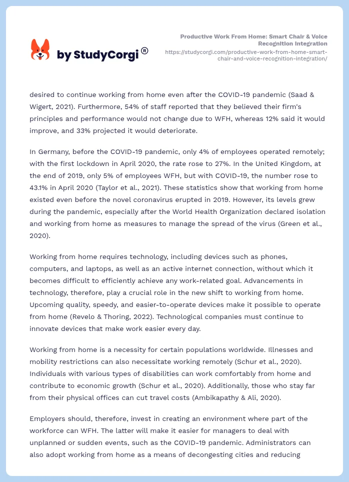 Productive Work From Home: Smart Chair & Voice Recognition Integration. Page 2